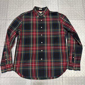 J Crew Classic Secret Wash Organic Cotton Stretch Button Down Shirt Plaid L